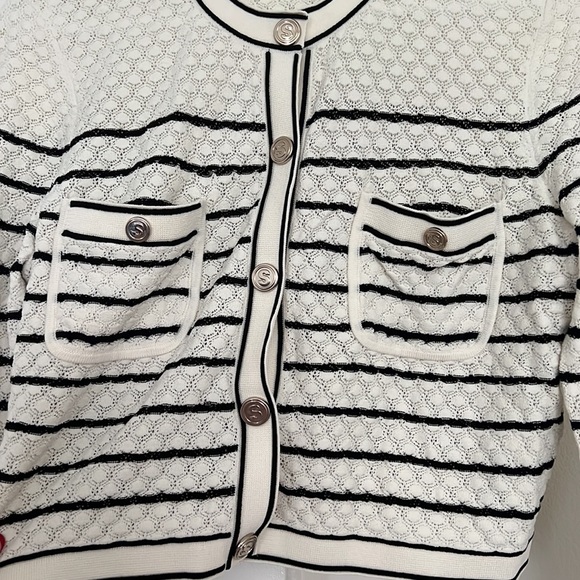 Sandro White and Black Striped Cardigan Size 3 - Picture 3 of 6